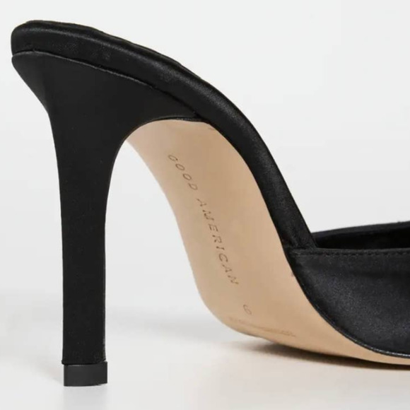 Good American Jeweled Satin Slipper Mules Heels In Black Size 9 New - Picture 5 of 15